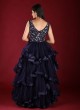 Multi Layered Designer Gown In Navy Blue Color